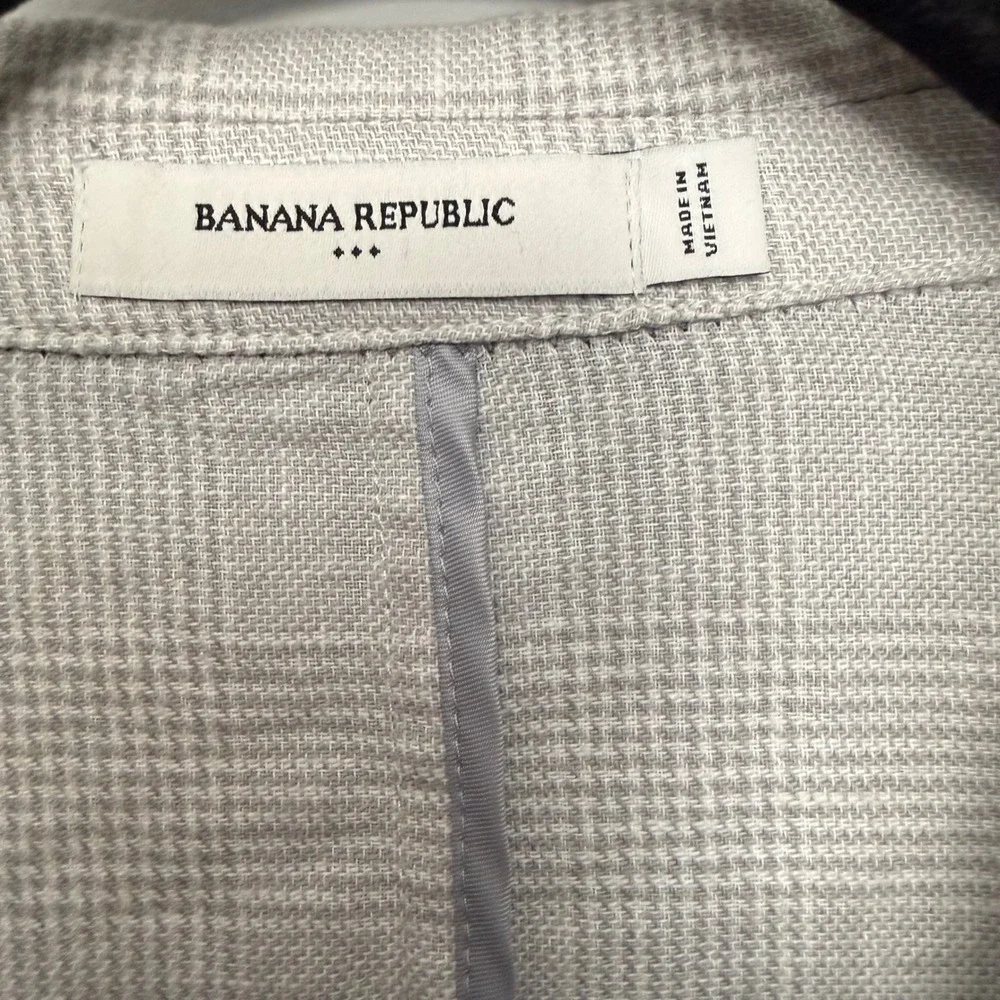 Banana Republic Mens 40L Grey Linen Cotton Glen Plaid Tailored Fit Blazer Jacket